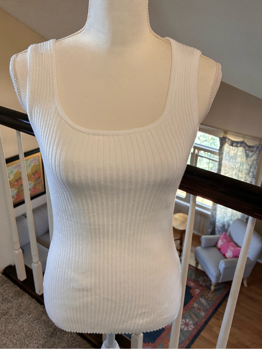 White Ribbed Scoop Neck Tank Top